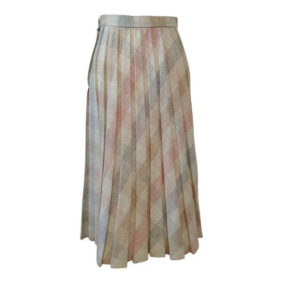 Vintage 70s Panther Pleated Accordion Midi Skirt Pastel Pink‎ Gray Plaid - Picture 3 of 13